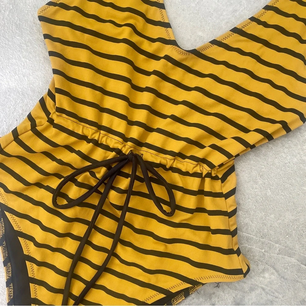 Solid and Striped mustard stripe one piece swimsuit sz Small - Picture 3 of 7
